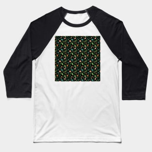 Black backdrop with flowers and leaves pattern Baseball T-Shirt